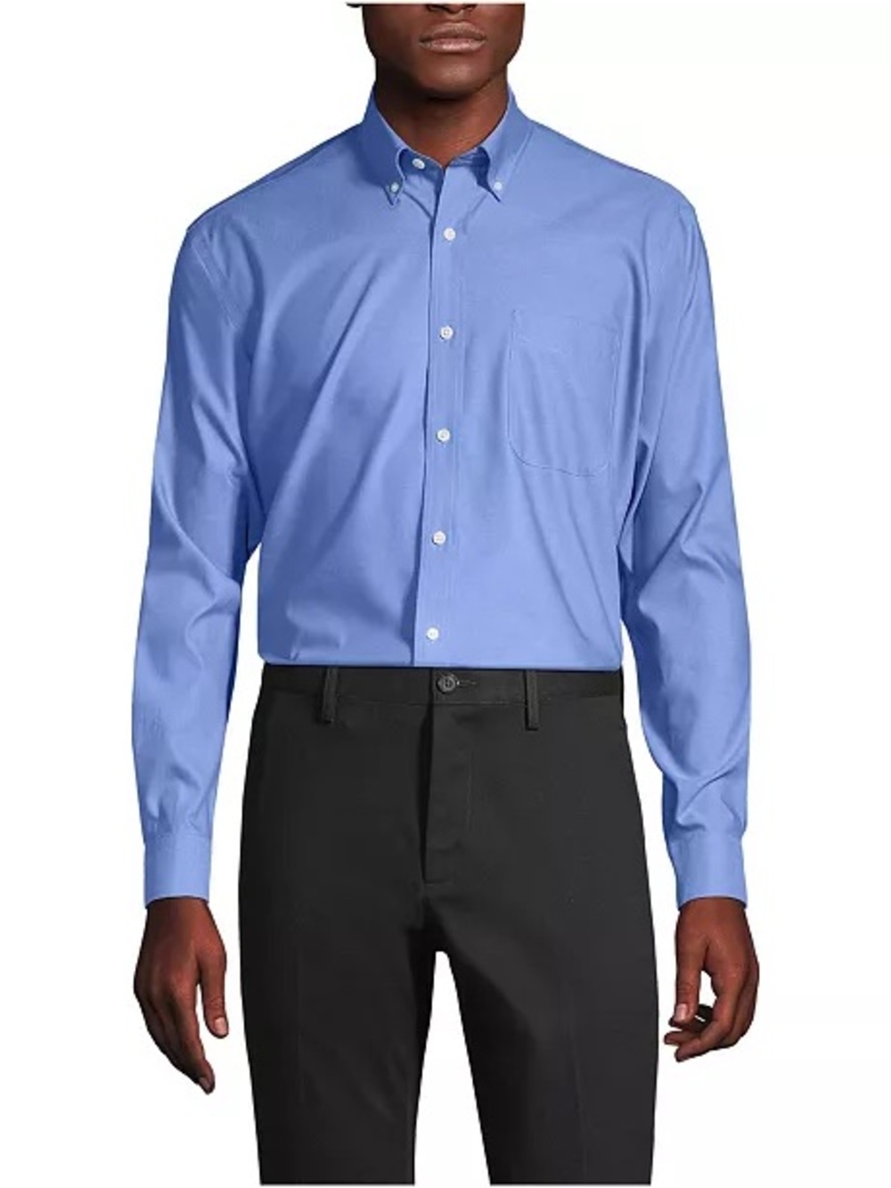 Lands’ End Big & Tall No Iron Supima Cotton Pinpoint Dress Shirt Blue 17.5 36 T